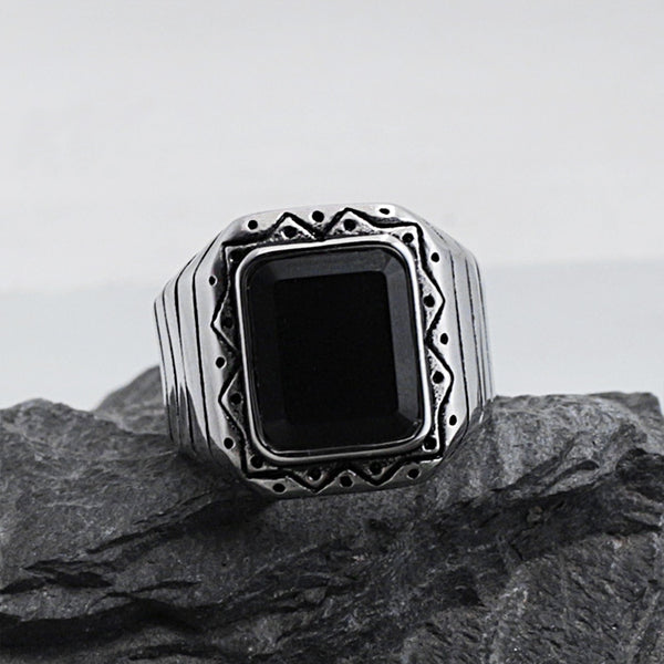 Anillo de acero inoxidable con diseño vikingo de gemas vintage de estilo gótico para hombres y mujeres