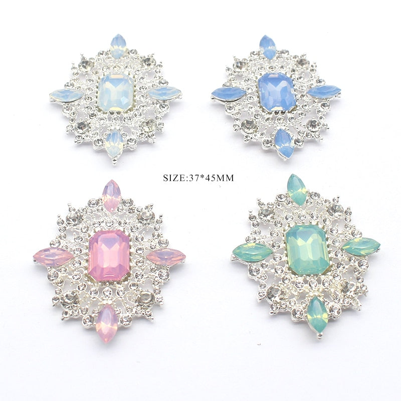 Fashion Color Mixing Beautiful  Brooches Rhinestones Buttons 2Pcs/Lot 45*37MM DIY  Accessories