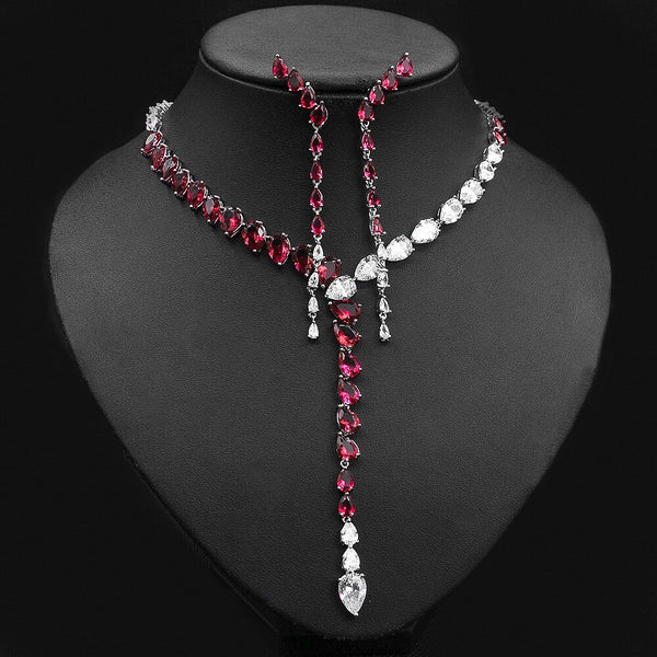 Super Luxury 2PCS Big Geometric Africa Cubic Zirconia Set Jewelry Set For Women