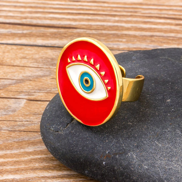 Anillo de mal de ojo ajustable para mujer, nuevo, de moda, en 3 colores rojo, negro y blanco.
