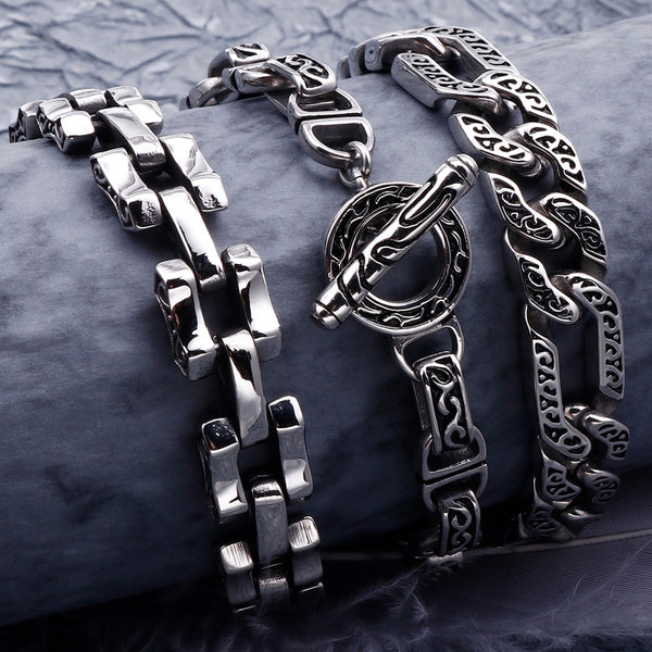 Pulsera retro de acero inoxidable 316L de metal fundido para hombre