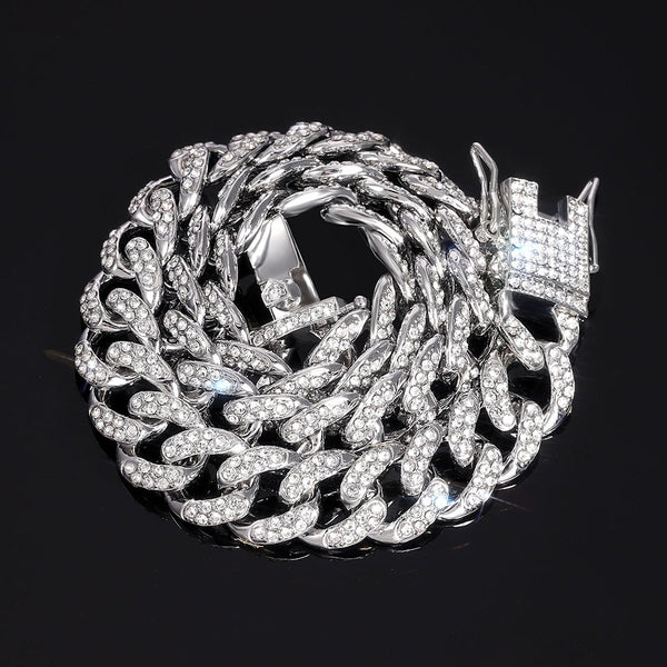 Collar de cadena de eslabones cubanos de Miami de cristal de 15 mm de grosor para mujeres y hombres.