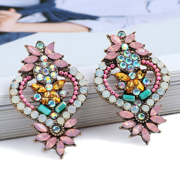 Pendientes de botón con diseño de flores geométricas de moda vintage