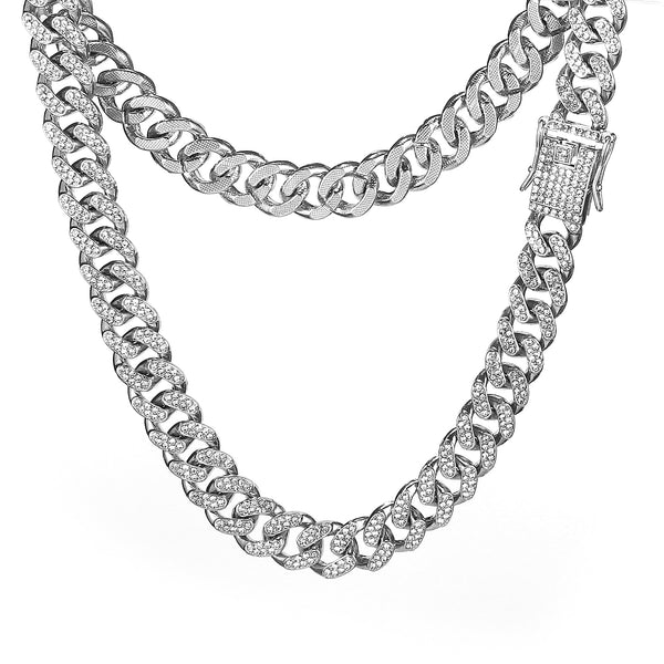 Collares de cadena cubana Miami Curb de 13 mm con diamantes de imitación pavimentados y estilo hip hop