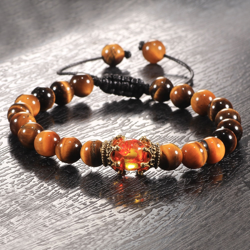 Tiger Eye Beaded Bracelets Bangles Men Braided Rope Healing Balance