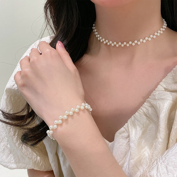 Gargantilla elegante coreana con cuentas de perlas para mujer