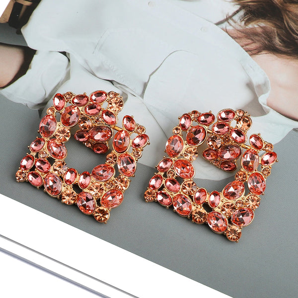 Pendientes colgantes clásicos de diamantes de imitación coloridos hechos a mano