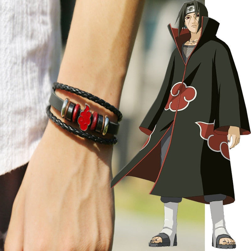 Multilayer Leather Bracelet Men Comics Cartoon Akatsuki Red Cloud Logo Bracelets