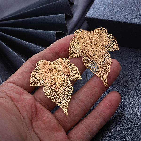 24k Gold Leaf Drop Earrings Trend Leaf Earrings Gold Color Jewelry For Women