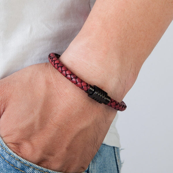Pulsera de cuero de acero inoxidable personalizada para hombre