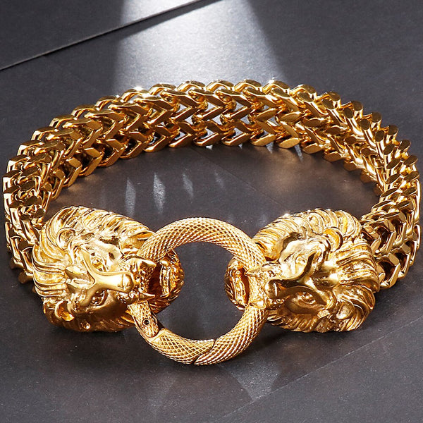 Pulsera gótica con cabeza de león para hombre
