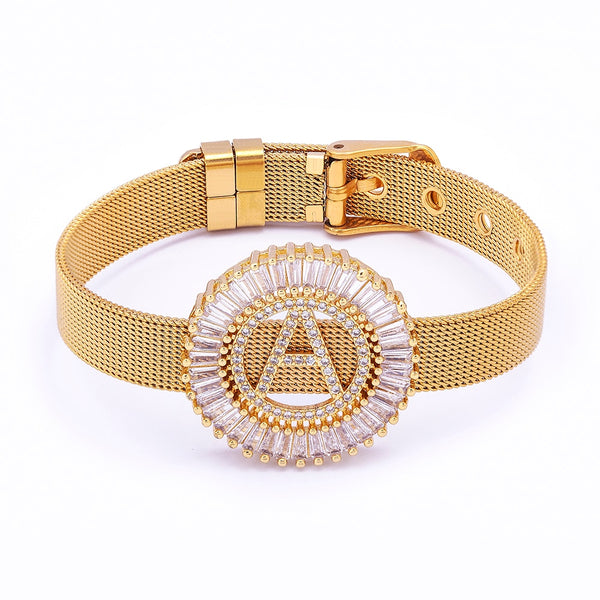 Pulsera de reloj con correa de circonita de moda con 26 letras AZ