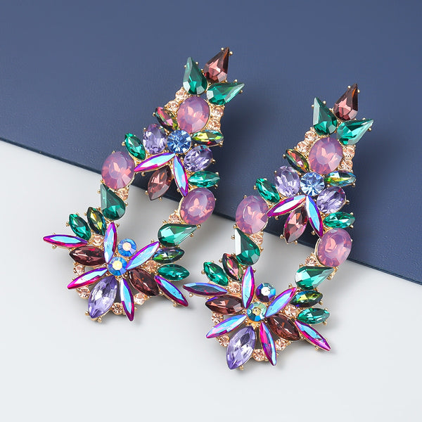 Pendientes Pauli Manfi de metal con diseño de árbol y flores de diamantes de imitación para mujer