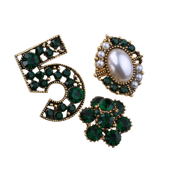 Juego de 3 broches vintage de perlas y diamantes de imitación para mujer