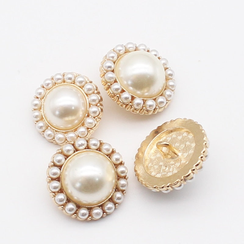 Metal Alloy Gold Buttons For Clothing 5pcs/set 23mm Round Buttons Pearl button