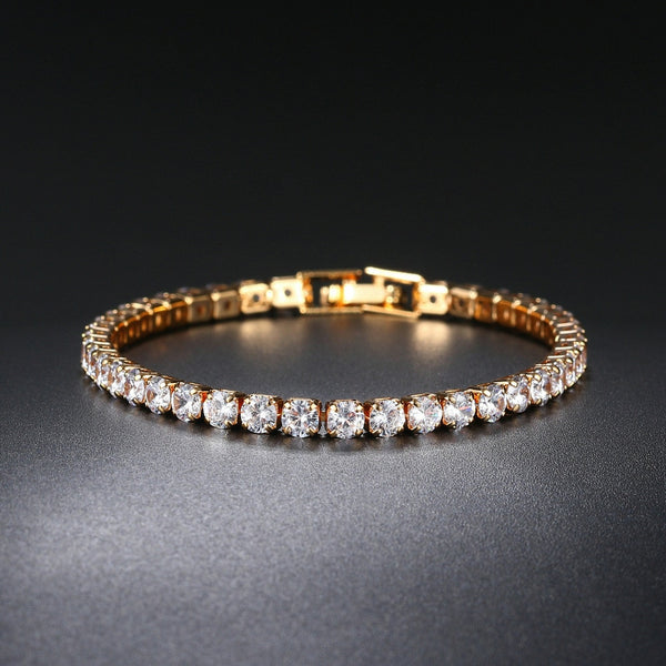 Pulseras para mujer, sencillas, de lujo, con circonitas redondas y cadena de color dorado claro.