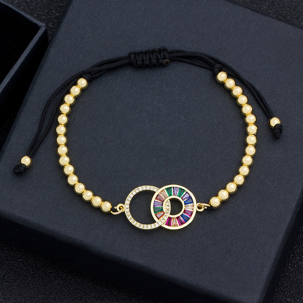 Pulsera de cuentas de cobre y circonitas hecha a mano de moda