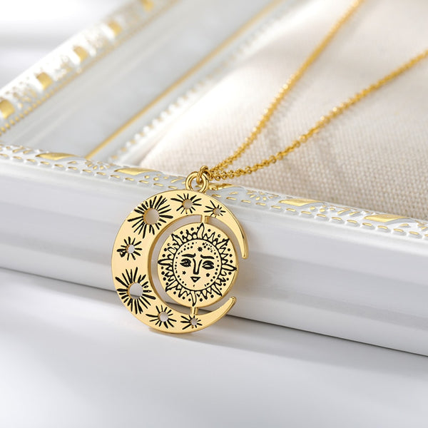 Tarot Sun Moon Necklace For Women Aesthetic Stainless Steel Chain