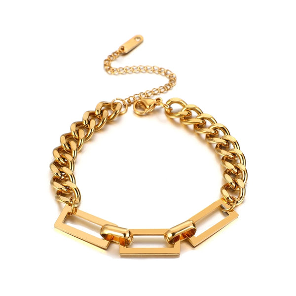 New Trendy Gold Color Cuba Chain Charm Bracelets Women