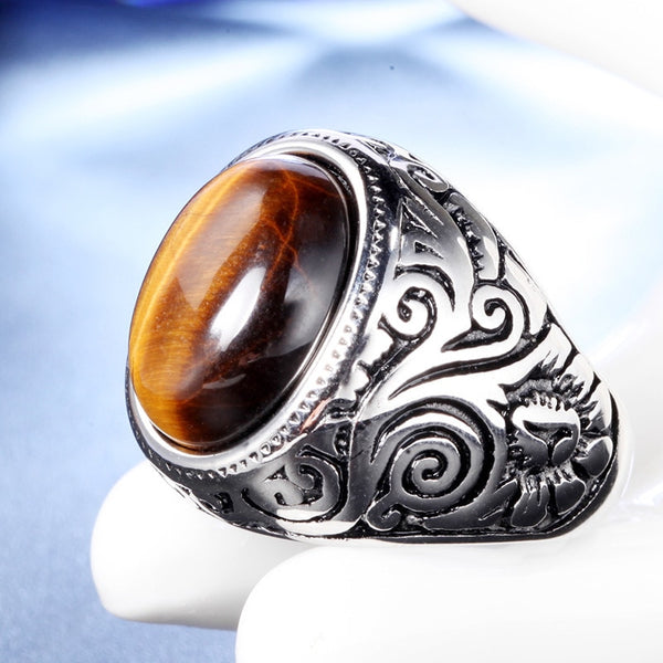 Vintage Brown/White Stone Ring For Men