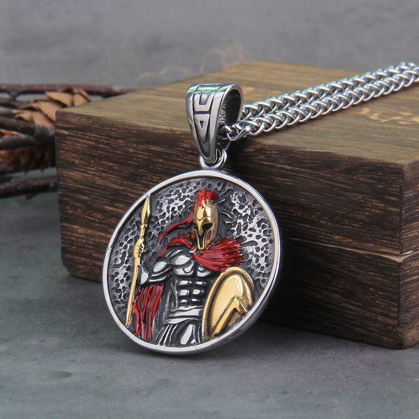 Collar con colgante de escudo espartano de guerrero griego antiguo vintage