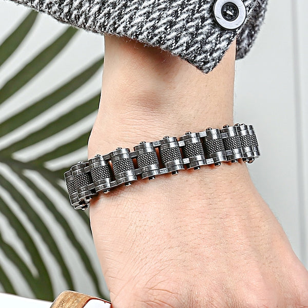 Pulsera de motociclista Rock and Roll para hombre, joyería de acero inoxidable, cadena de eslabones de motocicleta de 13 mm de ancho