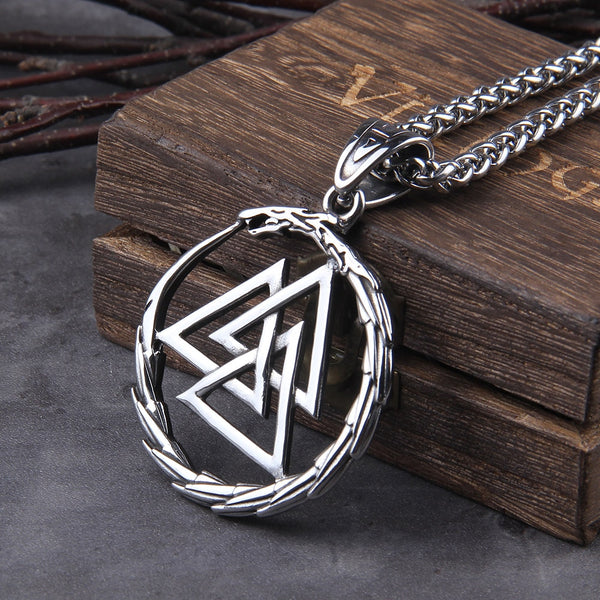 Never Fade Men Stainless steel Viking Self-devourer Ouroboros Valknut Amulet dragon Pendant