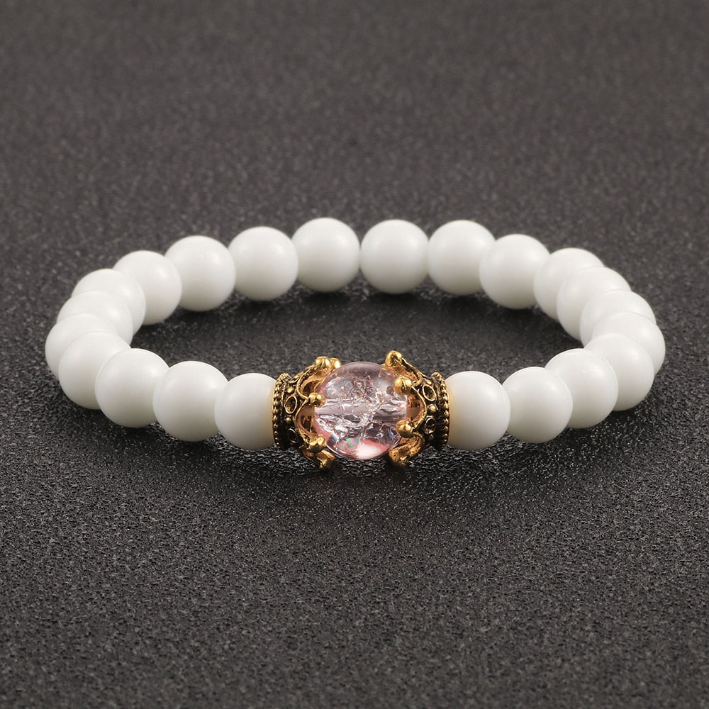 Charm Natural Stone Imperial Crown Bracelet White Yoga Beaded Bracelet For Men Women