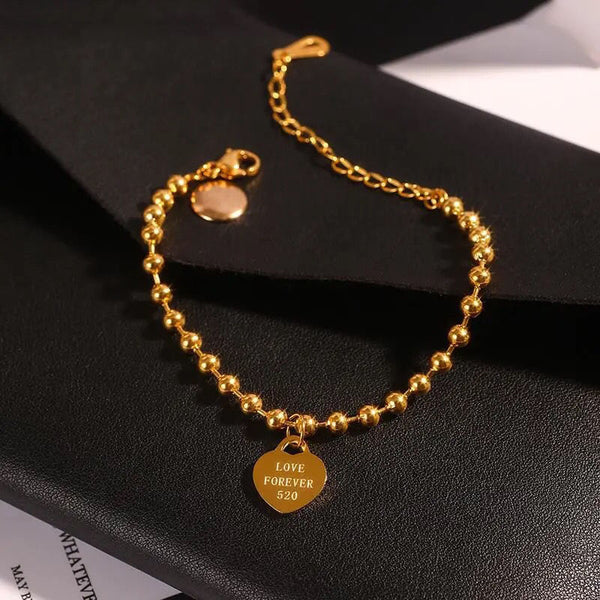 316L stainless steel bracelet women round beads heart-shaped fashion bracelet