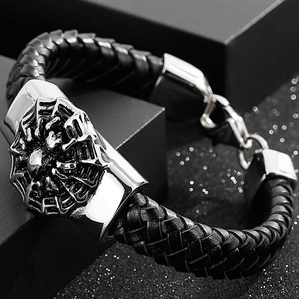 Pulsera de cuero con diseño de animal de acero inoxidable 316L para hombre