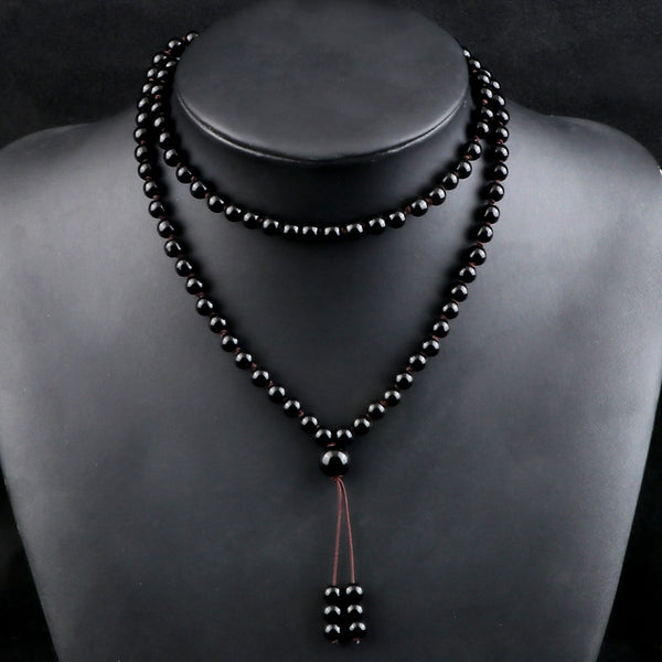 Pulsera y collar de 108 cuentas de ónix blanco y negro para hombre