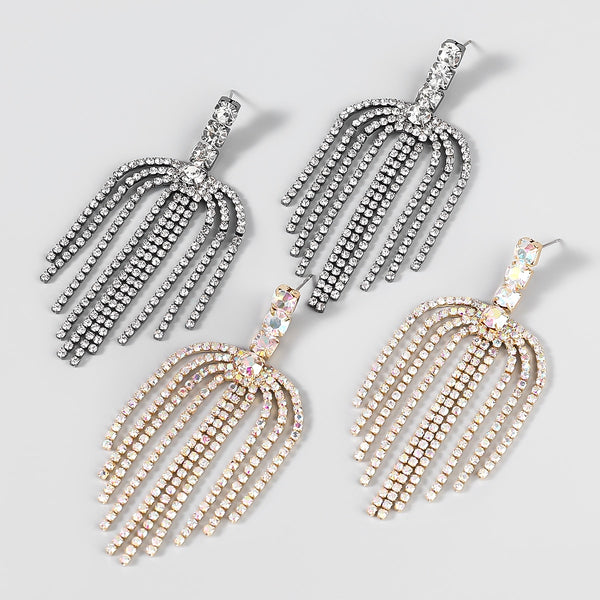 Pendientes colgantes con borlas geométricas de diamantes de imitación de metal pop para mujer