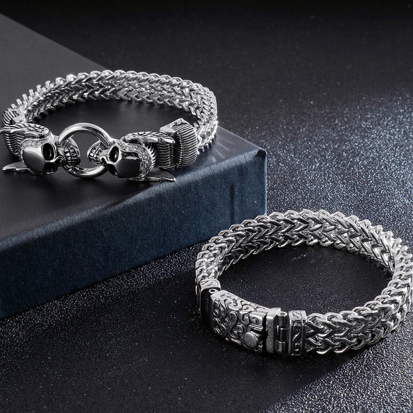 Pulseras góticas con cabeza de calavera para hombre, pulsera de cadena fantasma de acero inoxidable para hombre