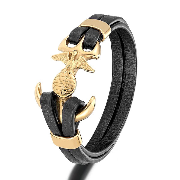 Pulsera de acero inoxidable con grilletes de ancla para hombre, cruz dorada