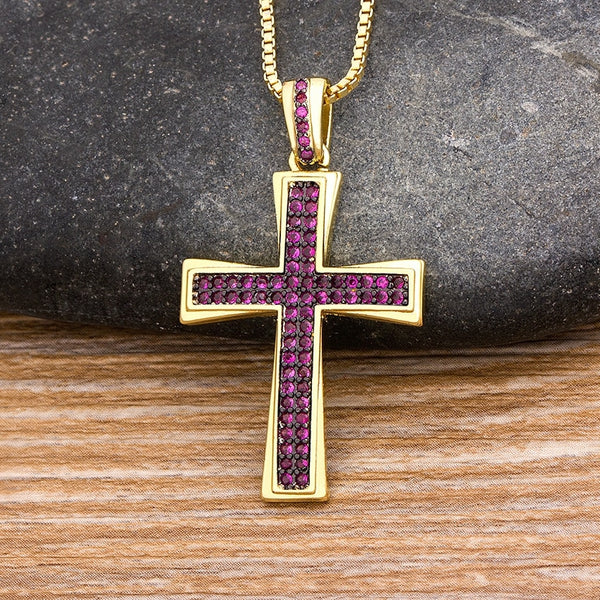 Classic Cross Crystal Pendant Chain Necklace AAA Cubic Zirconia Choker Necklaces