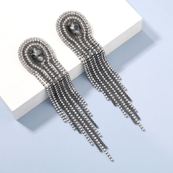 Pendientes largos con borlas de cristal y diamantes de imitación de moda para mujer