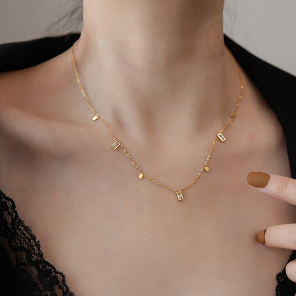 Gargantilla con dijes cuadrados geométricos de circonita de moda, collares y colgantes para mujer.