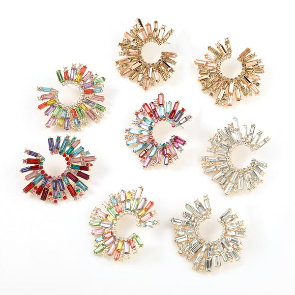 Pendientes pequeños de metal con diamantes de imitación y flor de sol para mujer