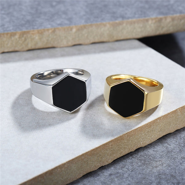 Anillo de vinilo hexagonal punk hip hop para hombre y mujer