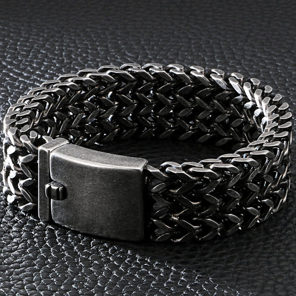 12/18/30MM Wide Black Stainless Steel Bracelet Men 23CM Retro Massive Mens Charm Bracelets