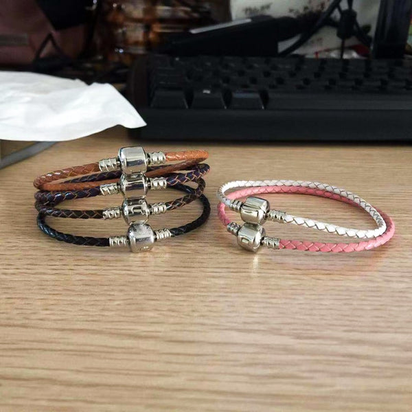 Pulsera de cuero con dijes para mujer, 12 colores, 16-20 cm