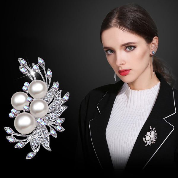Elegant Art Simulated Pearl Flower Brooch Pin Accessories