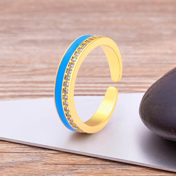 Nuevos y modernos anillos de circonitas con contraste colorido y esmalte de aceite estilo vintage coreano para mujer