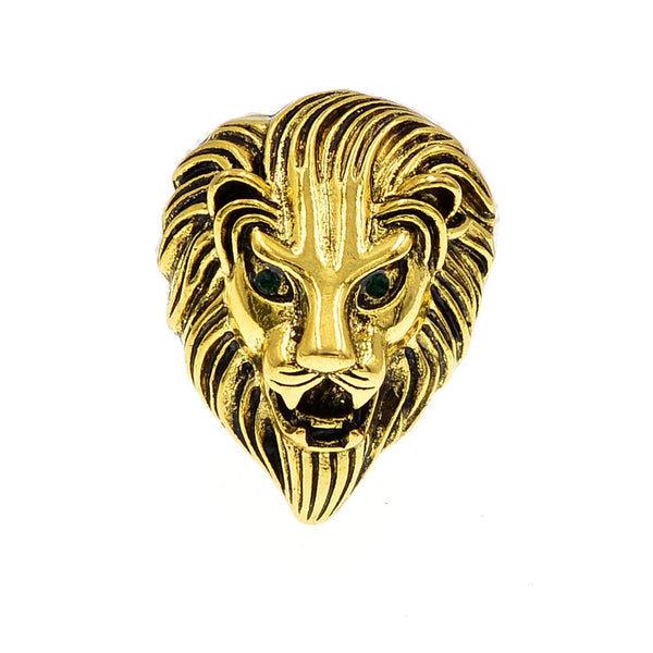 Broches vintage de cabeza de león con ojos verdes para hombres y mujeres
