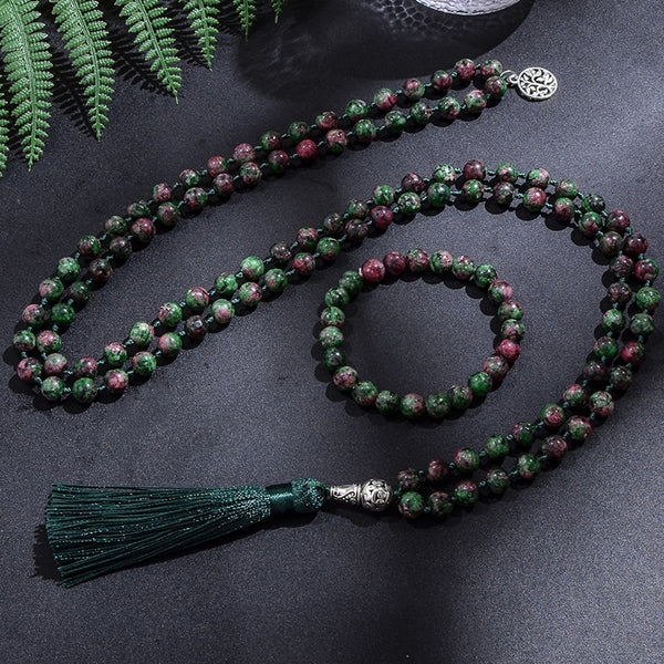 Juego de collar de japamala de turquesa africana de 8 mm con 108 cuentas para meditación y yoga.