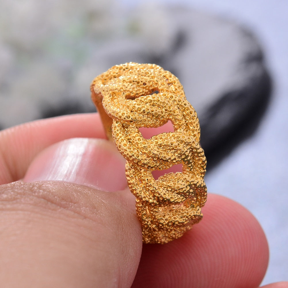 Dubai Wedding Gold Color Rings For Women Man Girls Flower Simple Finger Rings