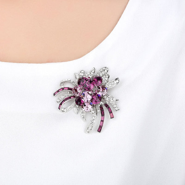 Luxury Purple Crystal Mosaic Violet Brooch Flower For Women