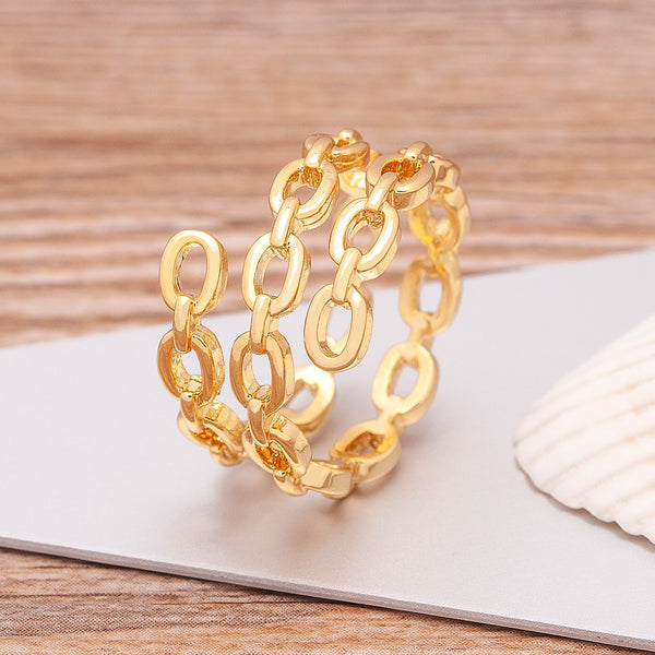 Anillo de dedo ajustable con hebilla de metal de tres capas, diseño original, color dorado