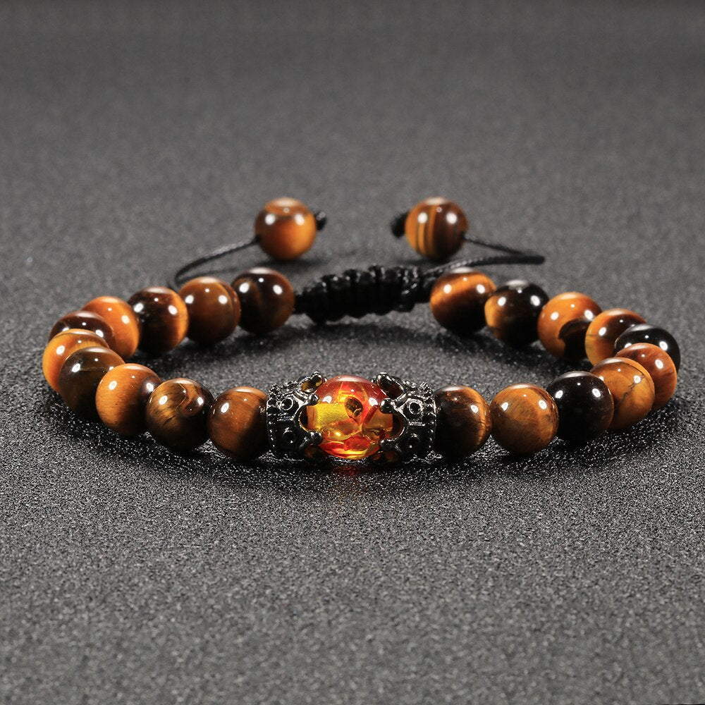 Tiger Eye Beaded Bracelets Bangles Men Braided Rope Healing Balance