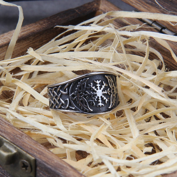 Anillos vikingos Vegvisir de acero inoxidable